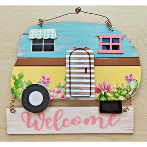 Hanging Sign-"Welcome"-Home on Wheels-Wood and Metal-Unique-Hanging